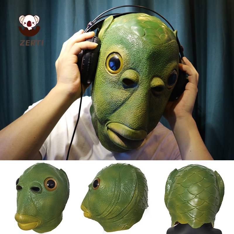 Mặt nạ cao su hình cá chép màu xanh lá hóa trang lễ halloween độc đáo