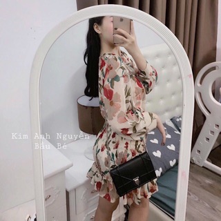 Váy voan hoa nhún chun đuôi cá (Ảnh thật)