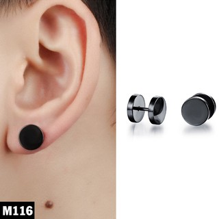 Bộ 2 Bông Tai Nam Hình Tròn Trơn Inox Đen Đẹp Giá Rẻ Chất Lượng