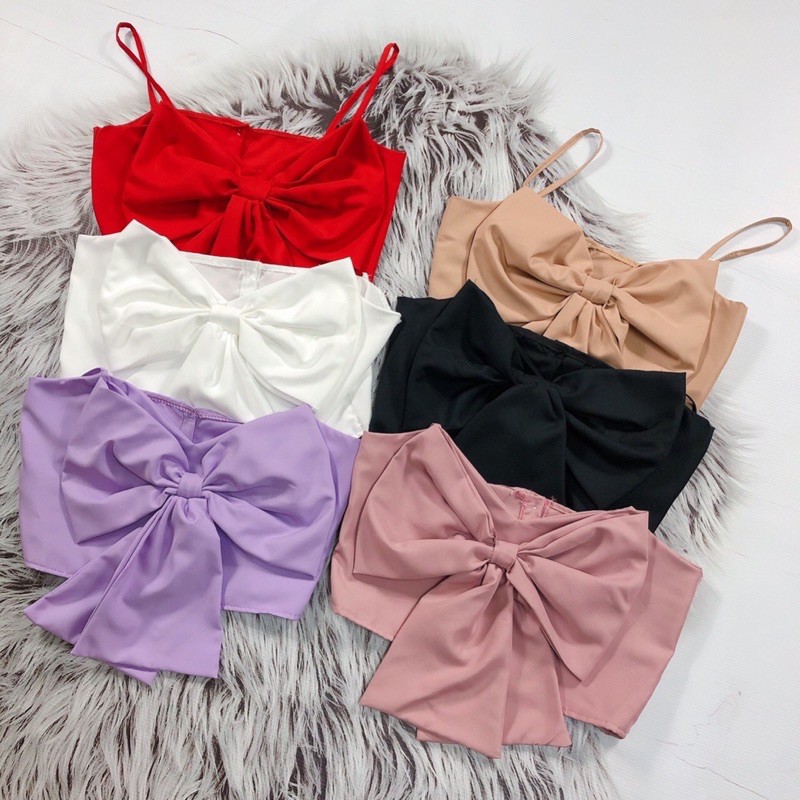 áo hai dây croptop phối nơ bản to
