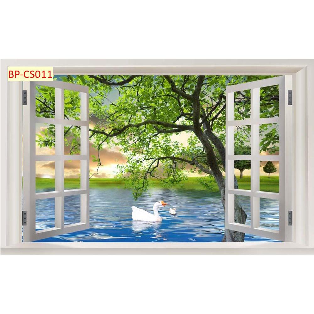 Tranh dán tường 3d cửa sổ thoáng mát tạo cảm giác thoải mái, tự nhiên