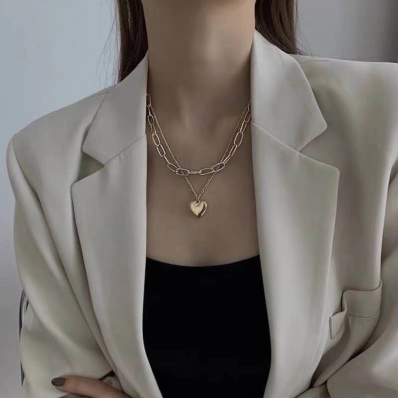 Vòng cổ Hai Lớp Mặt Hình Trái Tim Kiểu Mới