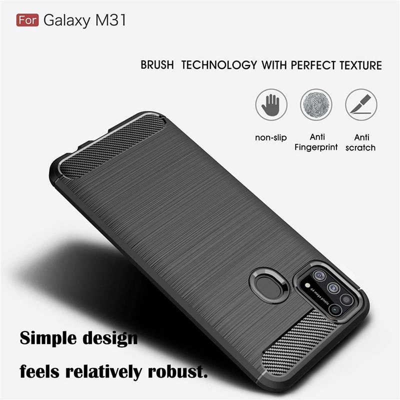 Ốp điện thoại silicone dẻo sợi cacbon bảo vệ toàn diện cho Samsung Galaxy M21