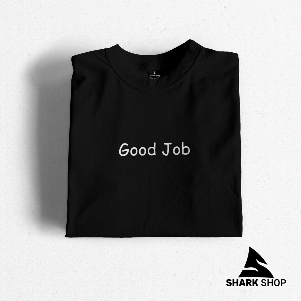 Áo Phông Đen Basic Cotton họa tiết |SHARK SHOP| Nam Nữ Unisex Tay Lỡ Form Rộng Dày Cổ Tròn