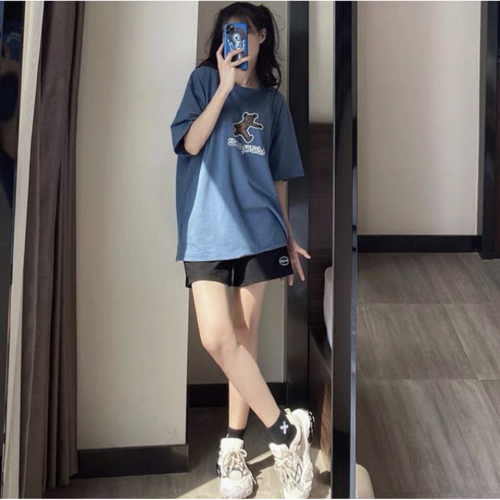 Bộ Thun Trơn Cộc Tay Oversize Stassy Nữ 🎁 Nana's House - FREESHIP 🎁 Set áo thun tay lỡ dáng rộng và quần short cạp chun