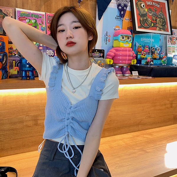 Áo dệt kim ZHELIHANGFEI phối dây rút thiết kế ôm dáng nhẹ nhàng