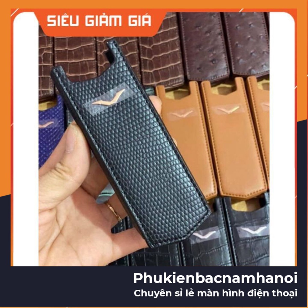 Bao da Vertu Sing S đứng không nắp dập vân đen giá sốc
