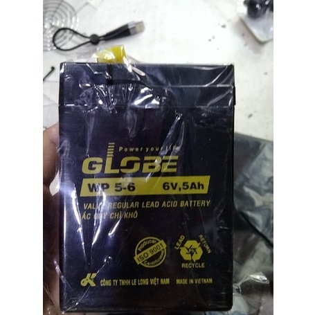 Bình ắc quy khô 6V 5AH hiệu Globe(CHÍNH HẢNH BẢO HÀNH 3 THÁNG)