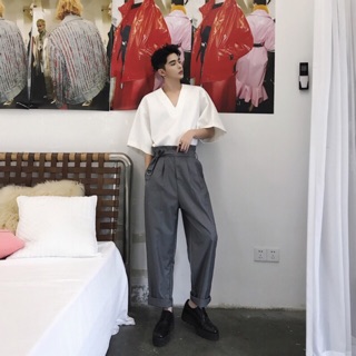 [ORDER] Quần vải ống rộng Gucci cạp cao thắt dây cúc siêu chất ❤