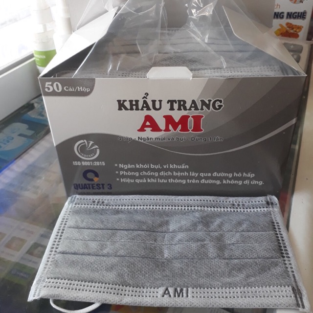 Hộp 50 chiếc khẩu trang y tế 4 lớp kháng khuẩn Ami màu xám