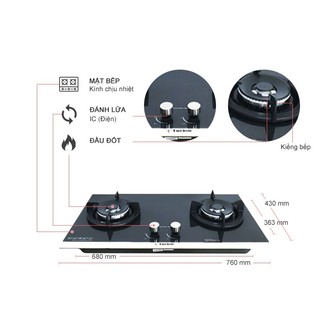 Bếp gas âm kính Valentino 2B(SV)
