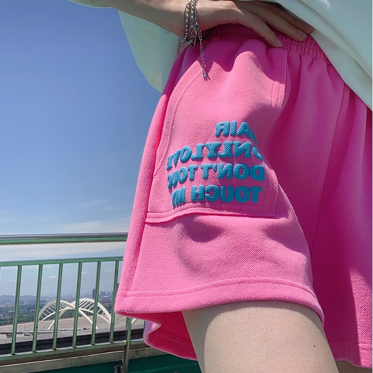 Quần short thể thao SUXI lưng cao ống rộng in chữ thời trang hè cho nữ