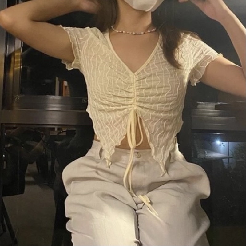 ÁO NỮ PHONG CÁCH Y2K CÓ DÂY KÉO TRƯỚC NGỰC CỔ CHỮ V TRENDY GIÁ RẺ CROPTOP ÔM