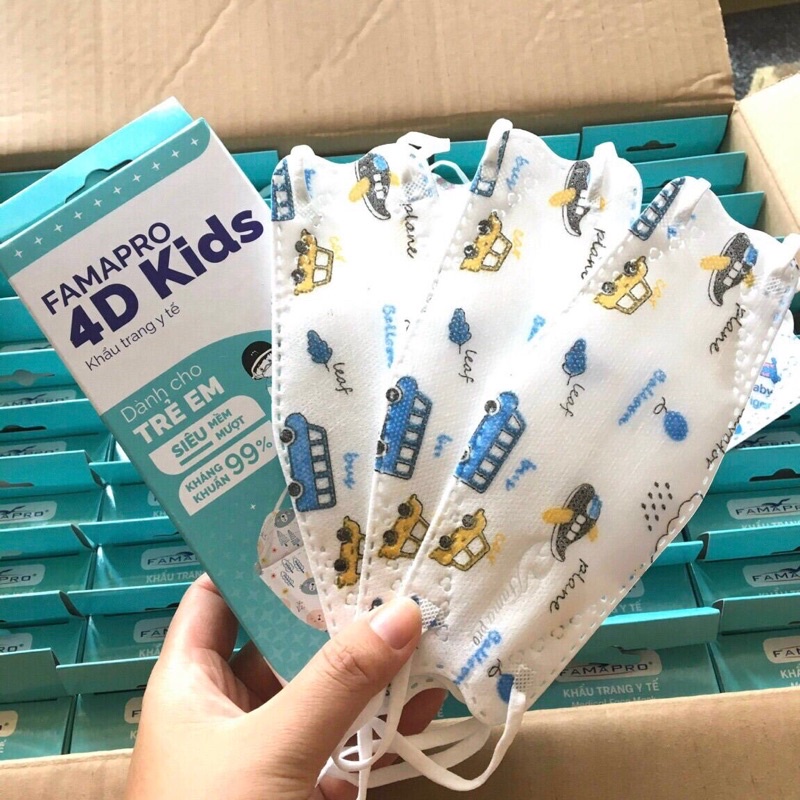 Khẩu trang trẻ em 3 lớp Famapro 4D (10 cái/hộp)