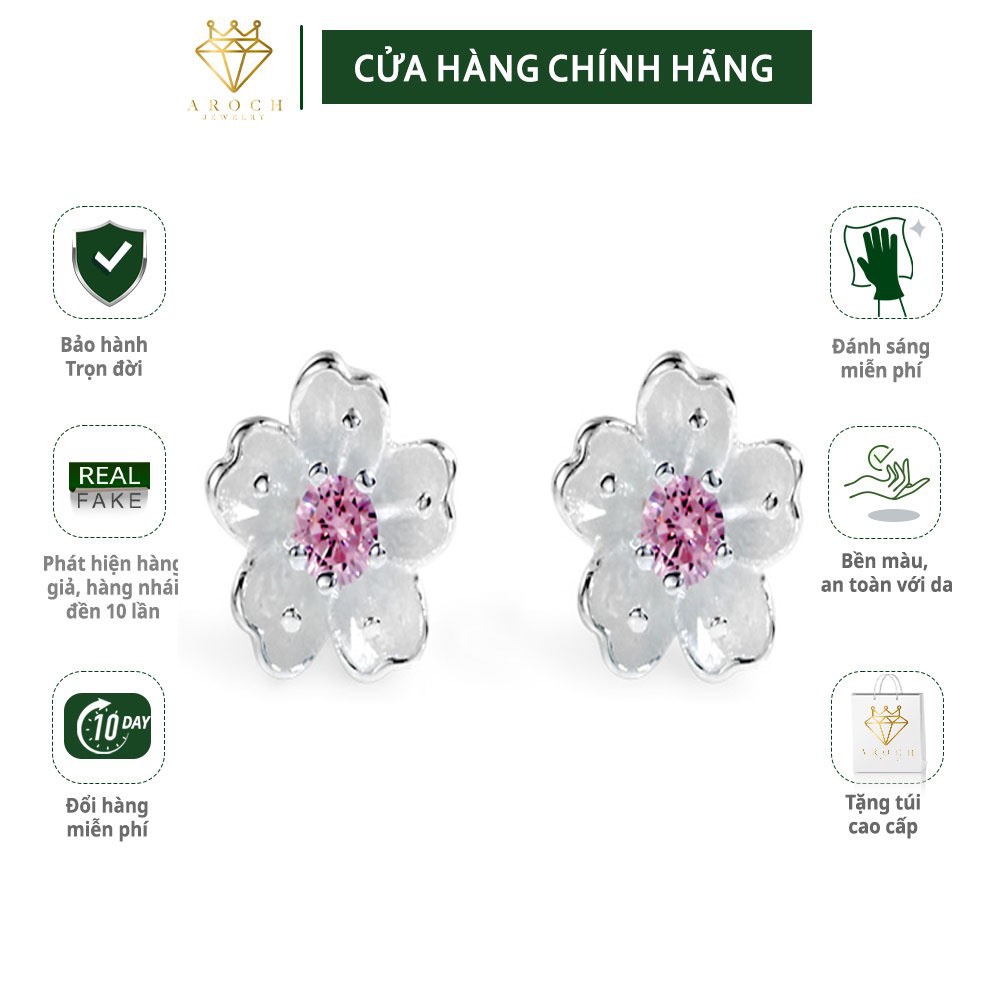 Khuyên tai bạc Ý s925 hoa anh đào D3648 - AROCH Jewelry