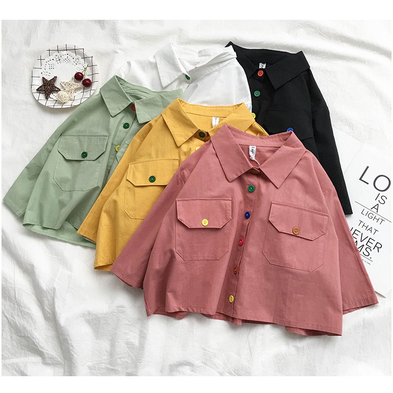 [SẴN] Áo kiểu croptop sơ mi Ulzzang Quảng Châu ASC95 | BigBuy360 - bigbuy360.vn