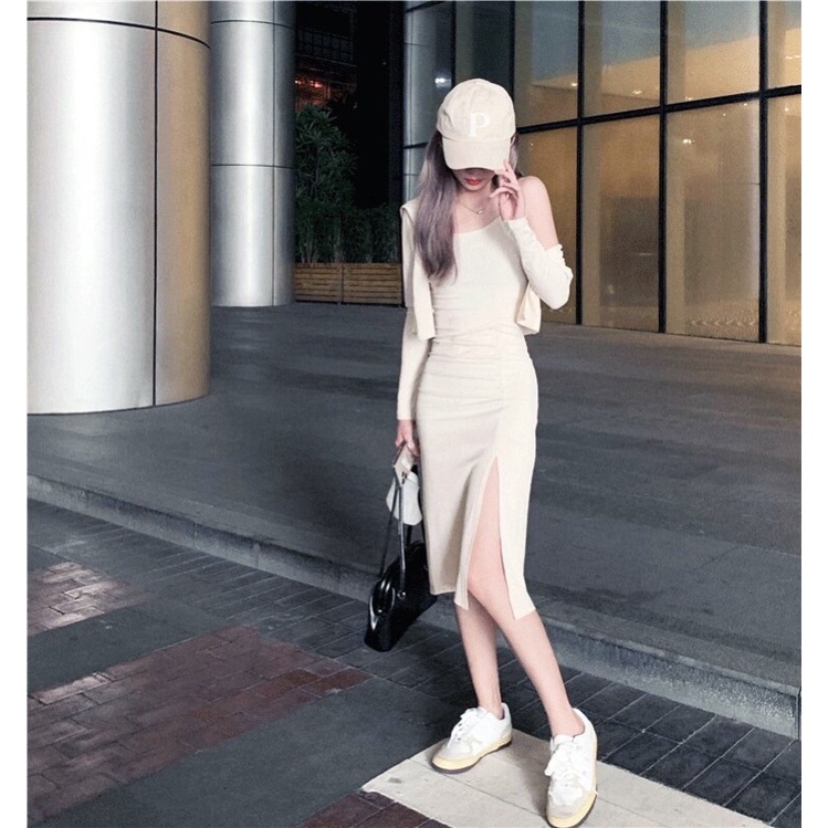 Sét Váy 2 Dây Kèm Áo Khoác Xẻ Tà Hàng Chất Đẹp Mặc Lên Dáng Siêu Xinh Hàng Hot Trend