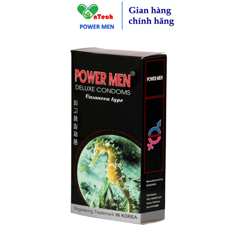 Combo 24 Bao cao su POWER MEN Cá ngựa đen có 489 hạt gai nổi 6 gân chìm tăng khoái cảm 5% Benzocain kéo dài thời gian