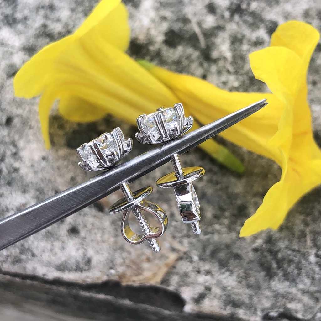 Bông tai moissanite chất liệu bạc 925 xi bạch kim