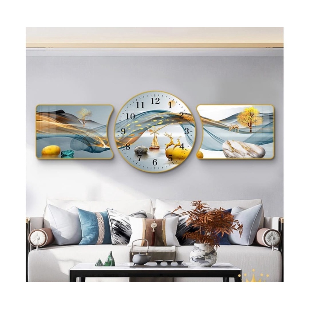 Siêu phẩm mới cập nhật- Bộ 3 tấm tranh kết hợp đồng hồ xem giờ- Trang Trí nhà cửa theo phong cách hiện đại sang trọng