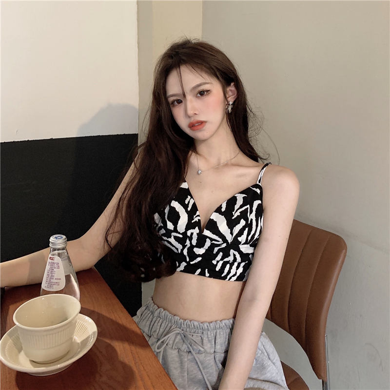 Áo Crop Top Cổ Chữ V Họa Tiết Ngựa Vằn Cho Nữ