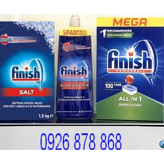 Combo Viên finish 100 all in 1 + Bóng finish 1150ml + 1.5kg muối rửa bát finish dùng cho Máy rửa bát