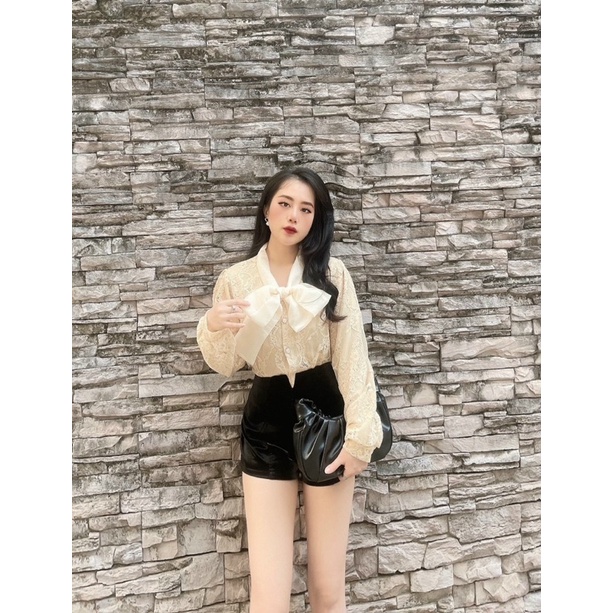 Áo sơ mi ren cột nơ b110