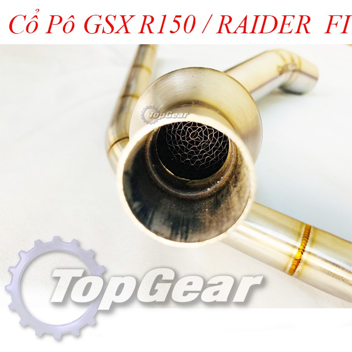 Cổ Pô GSX R150, Raider Fi - Bầu Tổ Ong- inox 304, Lắp NHƯ ZIN <TOPGEAR>