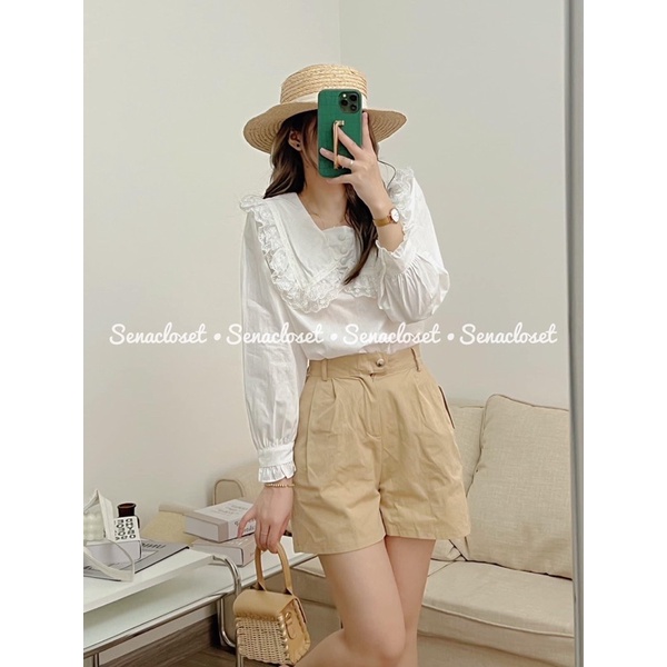 ÁO SƠMI CỔ M VIỀN REN tay bo tiểu thư