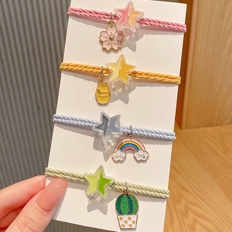 Dây buộc tóc cao su co giãn hình ngôi sao phối mặt dây nhiều kiểu dáng phong cách Hàn Quốc xinh xắn