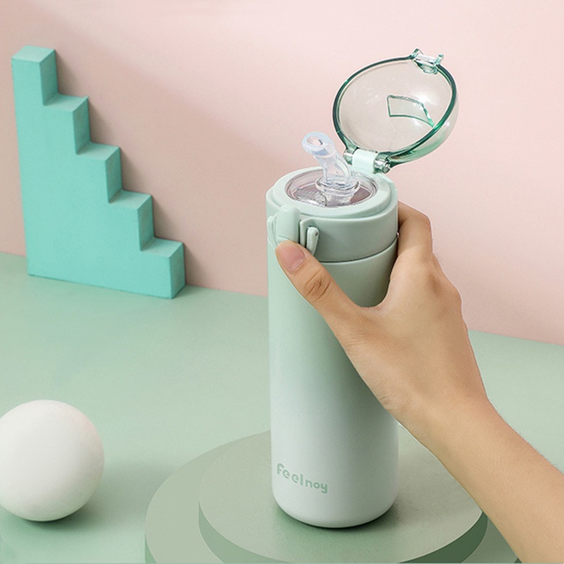 Bình Giữ Nhiệt Bằng Thép Không Gỉ Hai Lớp 350ml/420ml Kèm Ống Hút Thiết Kế Thay Đổi Màu Sắc Dễ Thương Cho Nữ Sinh