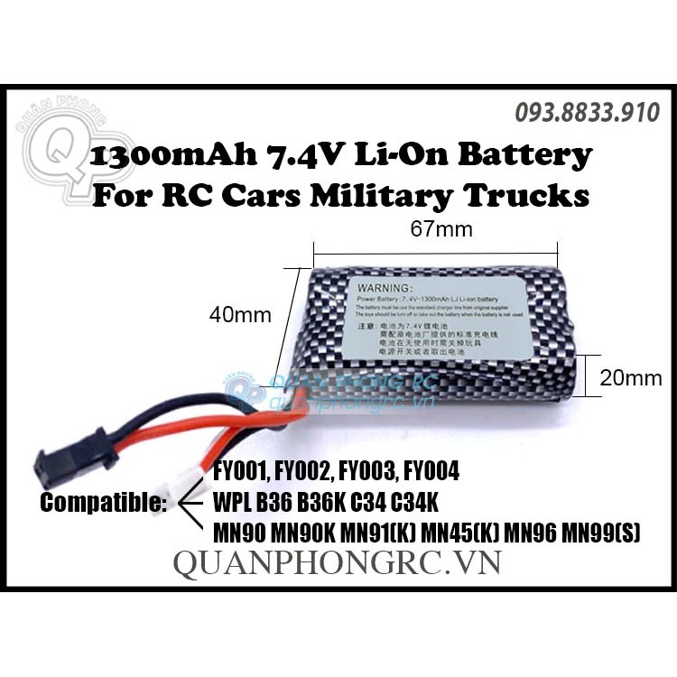 Pin 18650 1300mAh 2S 7.4V LiOn Battery For MN99S RC Cars Military Trucks
