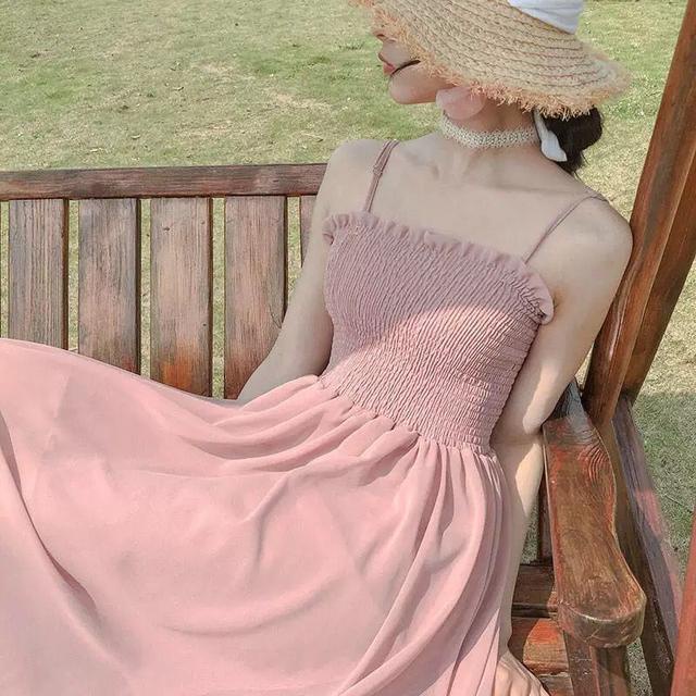 Set Áo Thun Và Đầm Dài Hai Dây Vải Voan Phong Cách Pháp Thanh Lịch Dành Cho Nữ