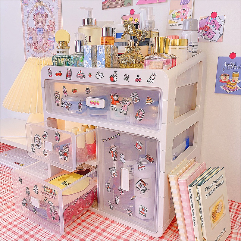 Tủ nhựa ulzzang cỡ lớn nhiều tầng nhiều ngăn đa năng đựng phụ kiện, mĩ phẩm, sticker dễ thương xinh xắn ❤️