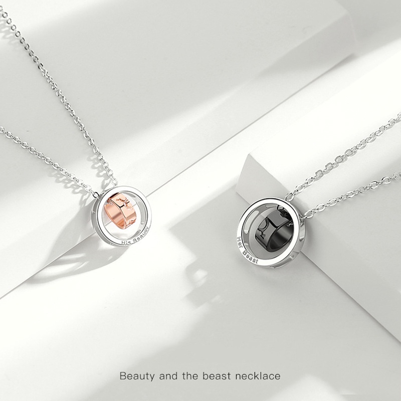 Vòng cổ Bạc Mặt Nhẫn Đôi Khắc Chữ BEAUTY And The BEAST HIS