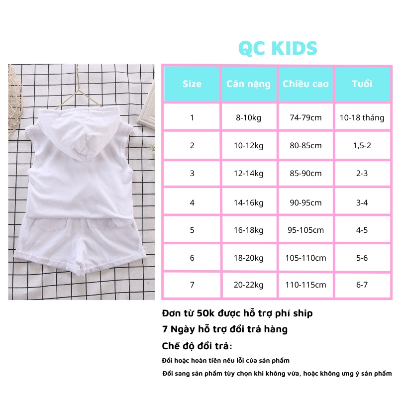 Bộ ba lỗ bé trai bé gái QC-KIDS, quần áo trẻ em mùa hè chất cotton 4 chiều mẫu APN 8-18kg