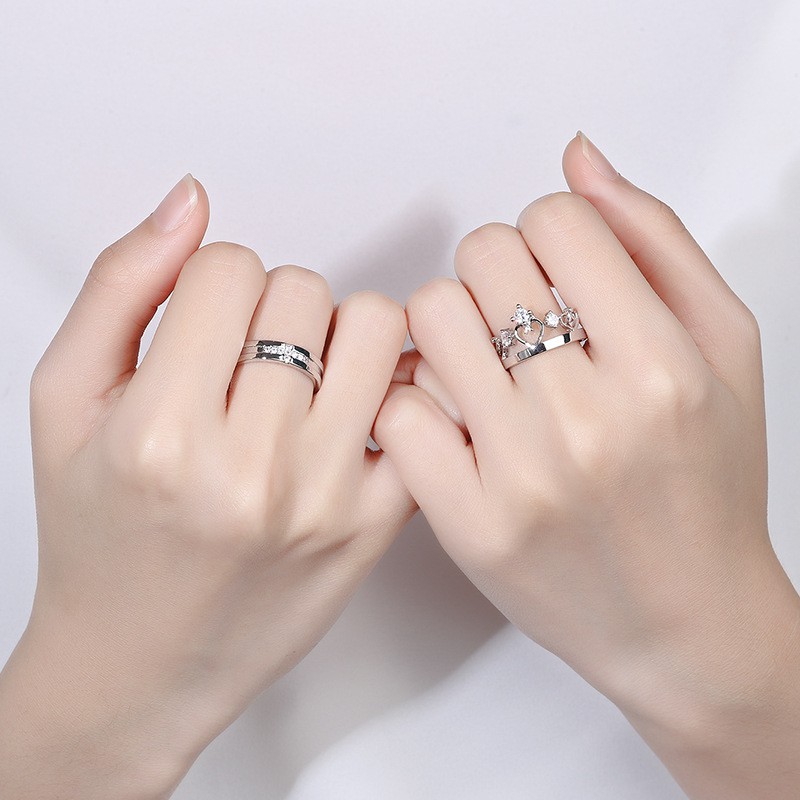 10 designs S925 Silver Couple Ring 2PCS Set of rings Girls' Accessories Korean Style Couple Diamond Jewelry Heart-Shaped Multi-Part Open Adjustable Wedding Ring cincin