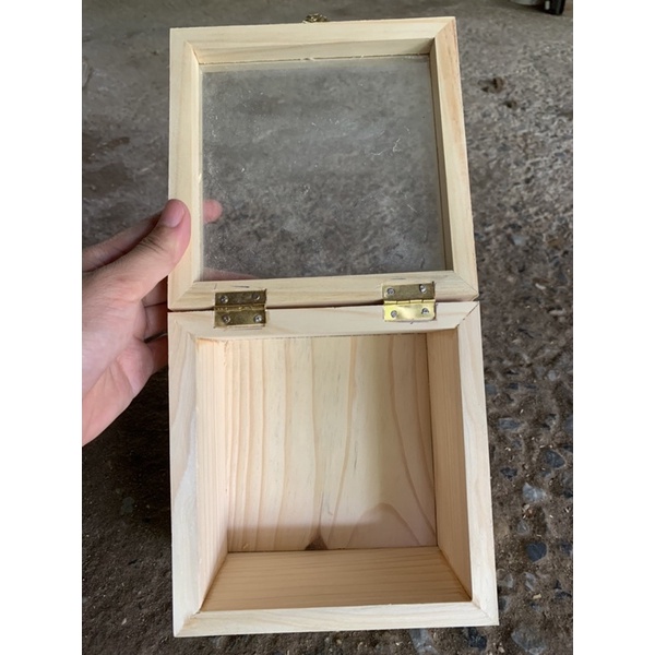 Hộp gỗ vuông nắp mica kính, Hộp gỗ đa năng làm bằng gỗ thông tự nhien giá xưởng