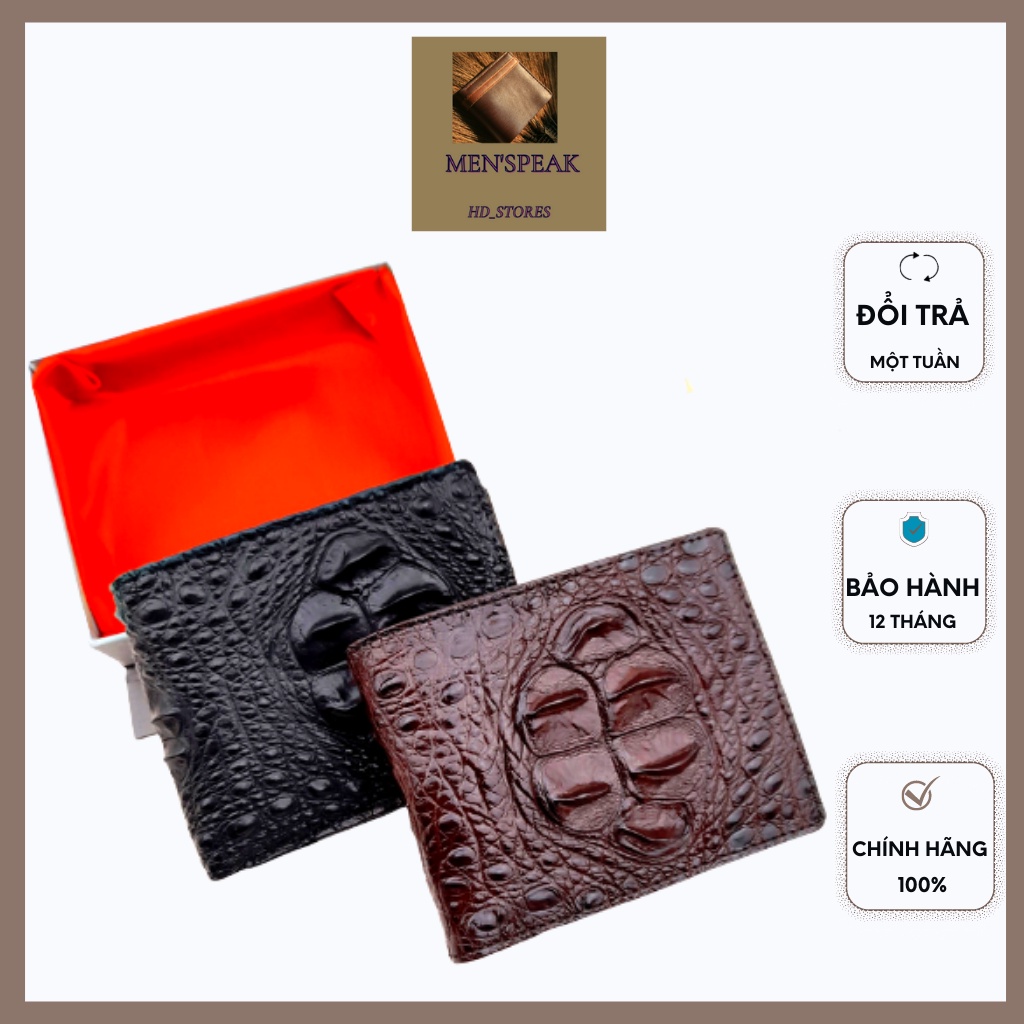 Bóp nam, ví da thật, ví nam cá sấu, bóp da cá sấu lưng gù 2 mặt.