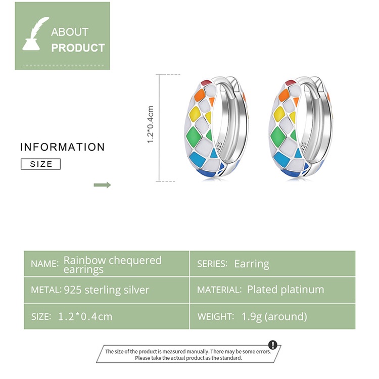 Đôi khuyên tai bạc 925 Bamoer SCE1351 màu cầu vồng thời trang cho nữ