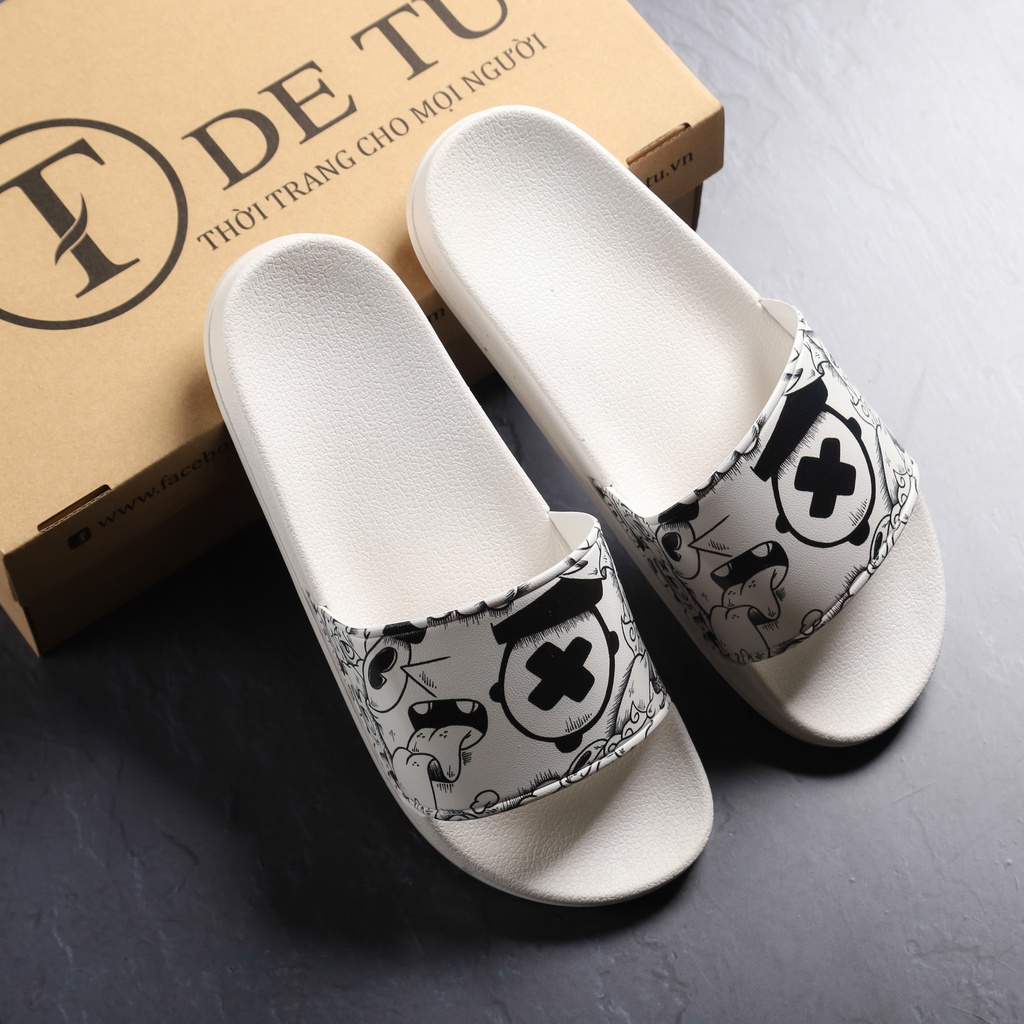 Dép Quai Ngang Unisex DETU DNT20 (Trắng/Đen)