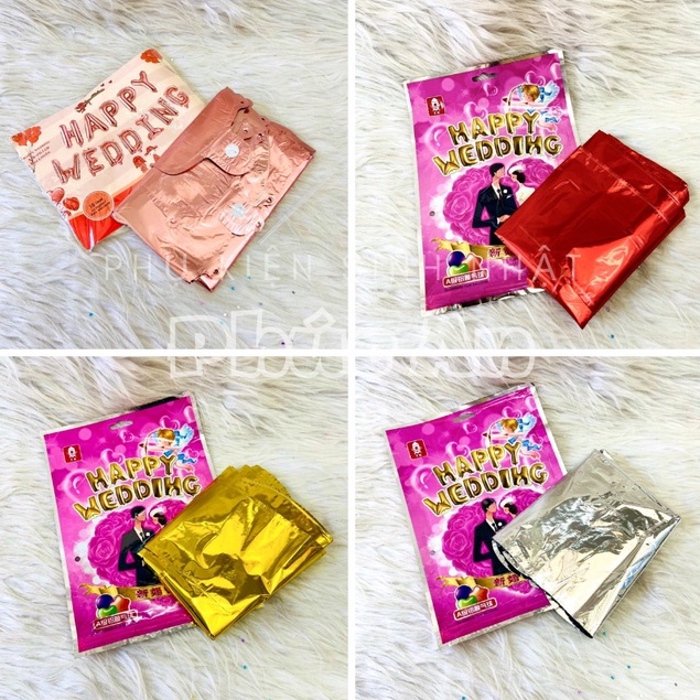 Bóng kiếng Happy Wedding trang trí đẹp dành cho tiệc kỷ niệm ngày cưới anniversay