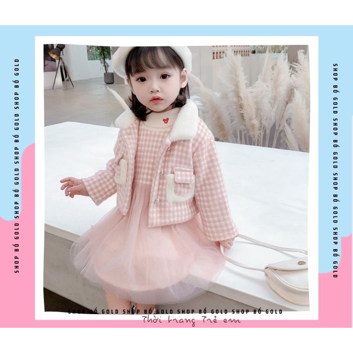 ❤️Thu Đông❤️ Bộ áo khoác dạ kèm váy siêu đáng yêu cho bé gái thời trang thu đông phong cách Hàn Quốc 2021