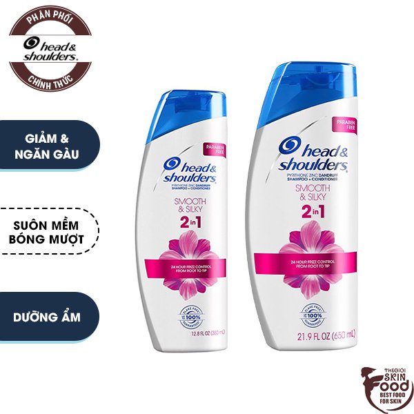 Dầu Gội Và Xả Giảm Gàu Head &amp; Shoulders Smooth &amp; Silky 2in1 Pyrithione Zinc Dandruff Shampoo +Conditioner