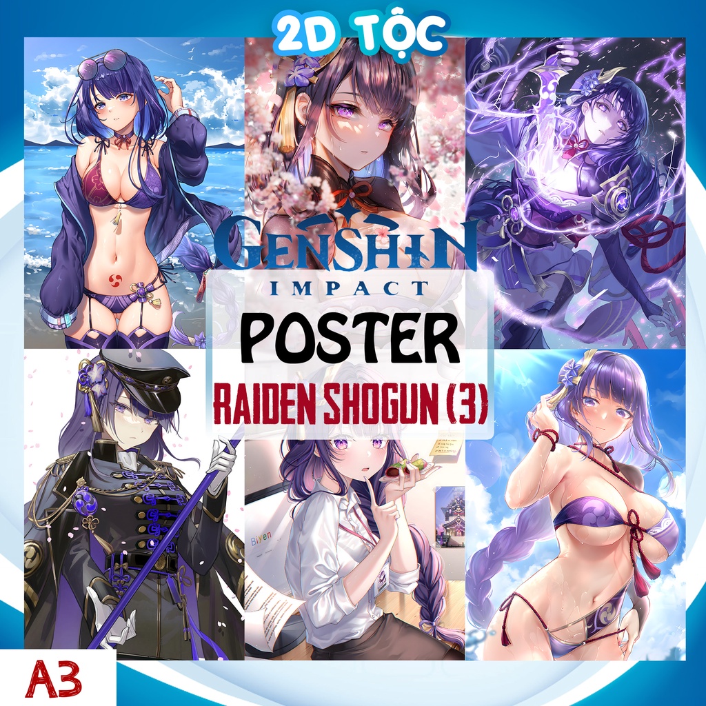 TRANH POSTER A3 RAIDEN SHOGUN GENSHIN IMPACT (3) CHẤT LIỆU GIẤY CAO CẤP - 2D TỘC SHOP