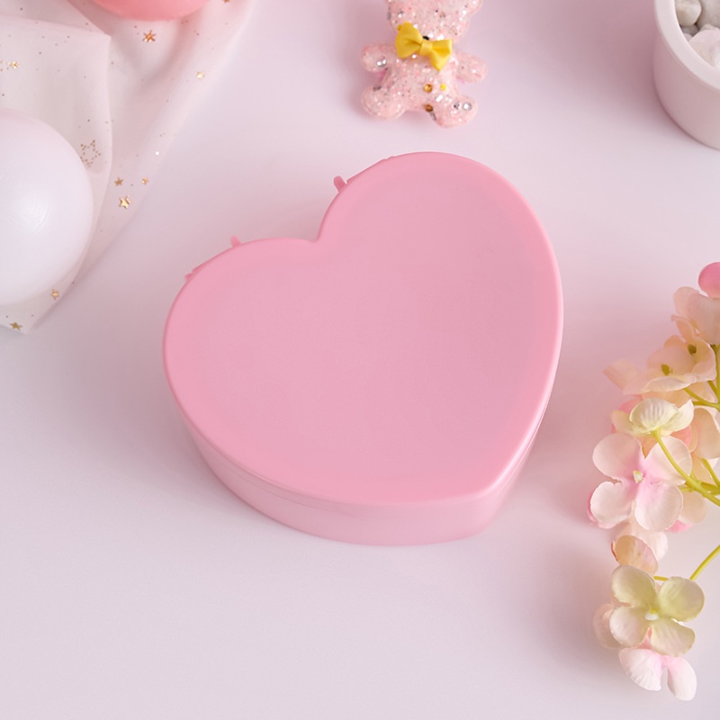 Hộp Đựng Đồ Trang Điểm Hai Tầng Bằng Nhựa Màu Hồng Kèm Gương Hình Trái Tim Dễ Thương