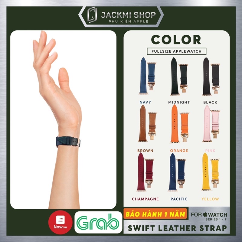 Dây da Bê Swift may tay thủ công khoá Bướm cho aw series 7 6 SE 5 4 3 2 1 size 45mm 44mm 42mm 41mm 40mm 38mm