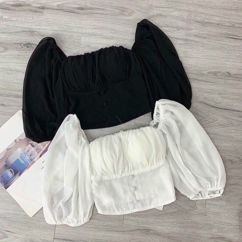 Về mẫu áo croptop tay bồng cổ U nhúng ngực phồng