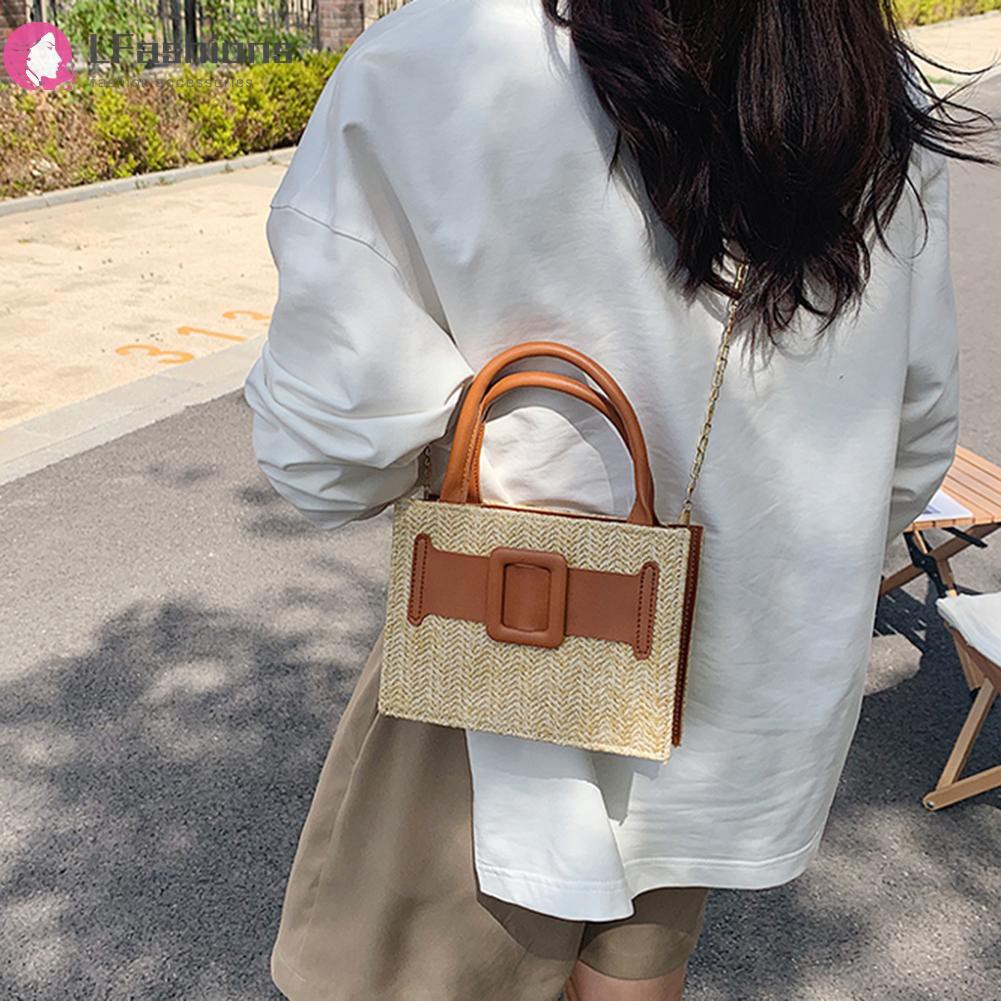 Women Fashion Elegant Straw Handbag Summer Shoulder Crossbody Bag Chain Totes