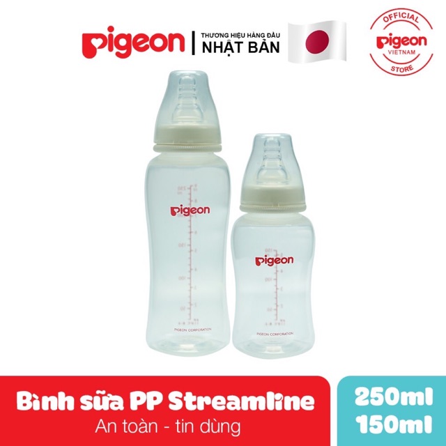 Bình sữa cổ hẹp streamline Pigeon 150ml/250ml